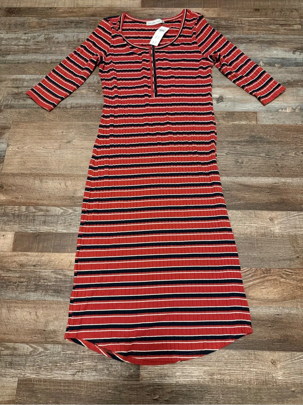 Abercrombie & Fitch Red Striped Ribbed Maxi Dress NWT Size LP